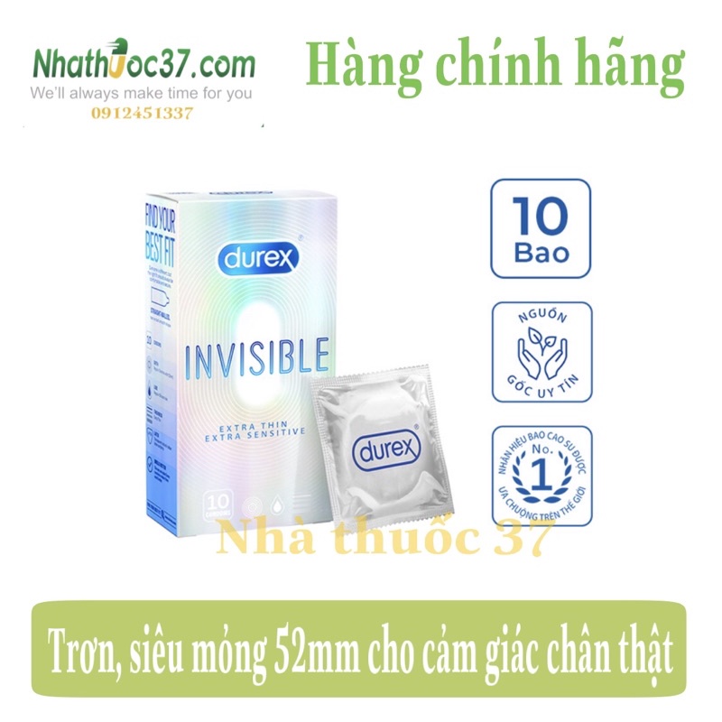 Bao cao su Durex Invisible Extra Thin, Extra Sénitive kích cỡ ôm khít, siêu mỏng, cho cảm giác chân thật