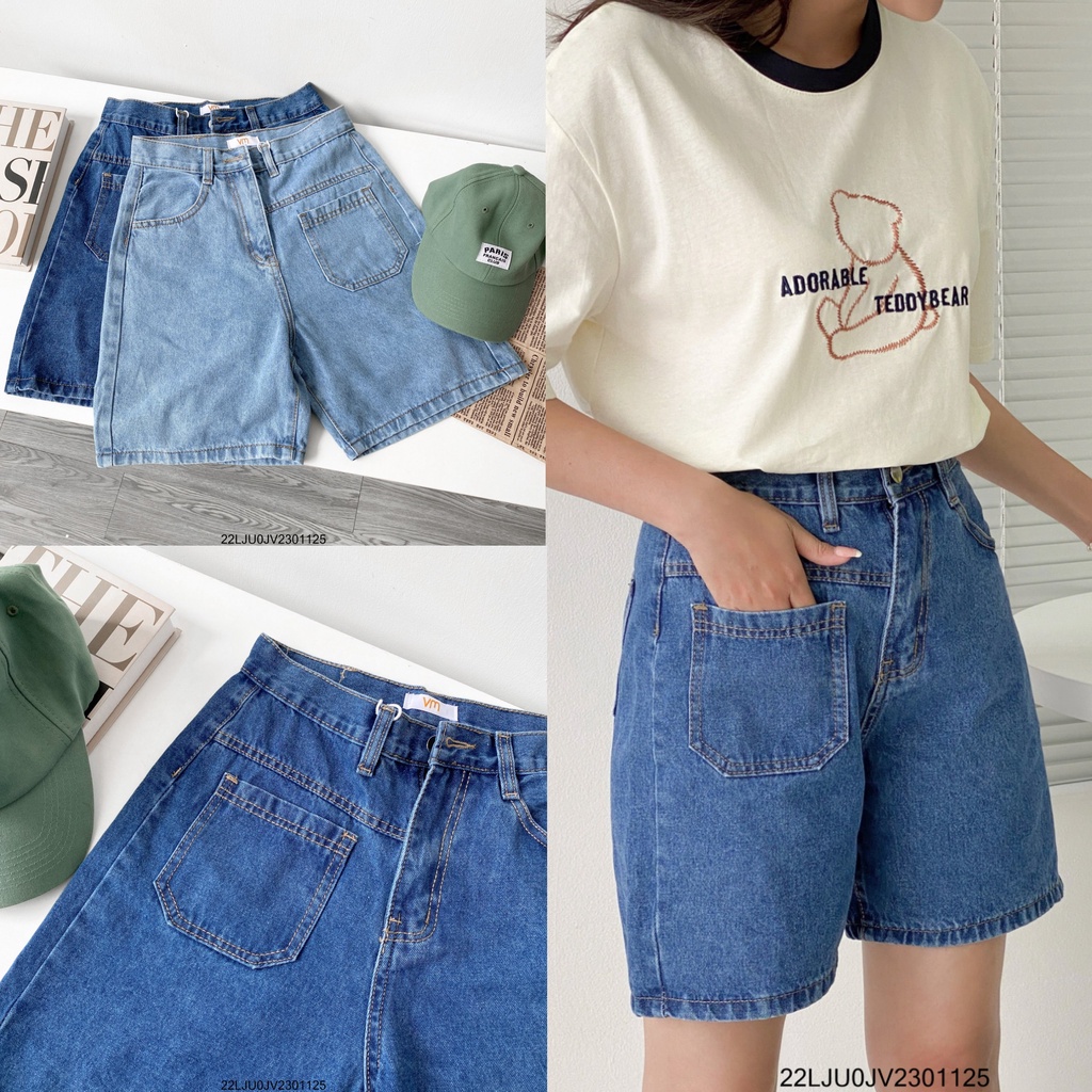 Quần jean ngố lửng nữ 1 túi trước VM STYLE trơn lưng cao form ống rộng (không co giãn) ulzzang 576 - 22LJU02JV2301