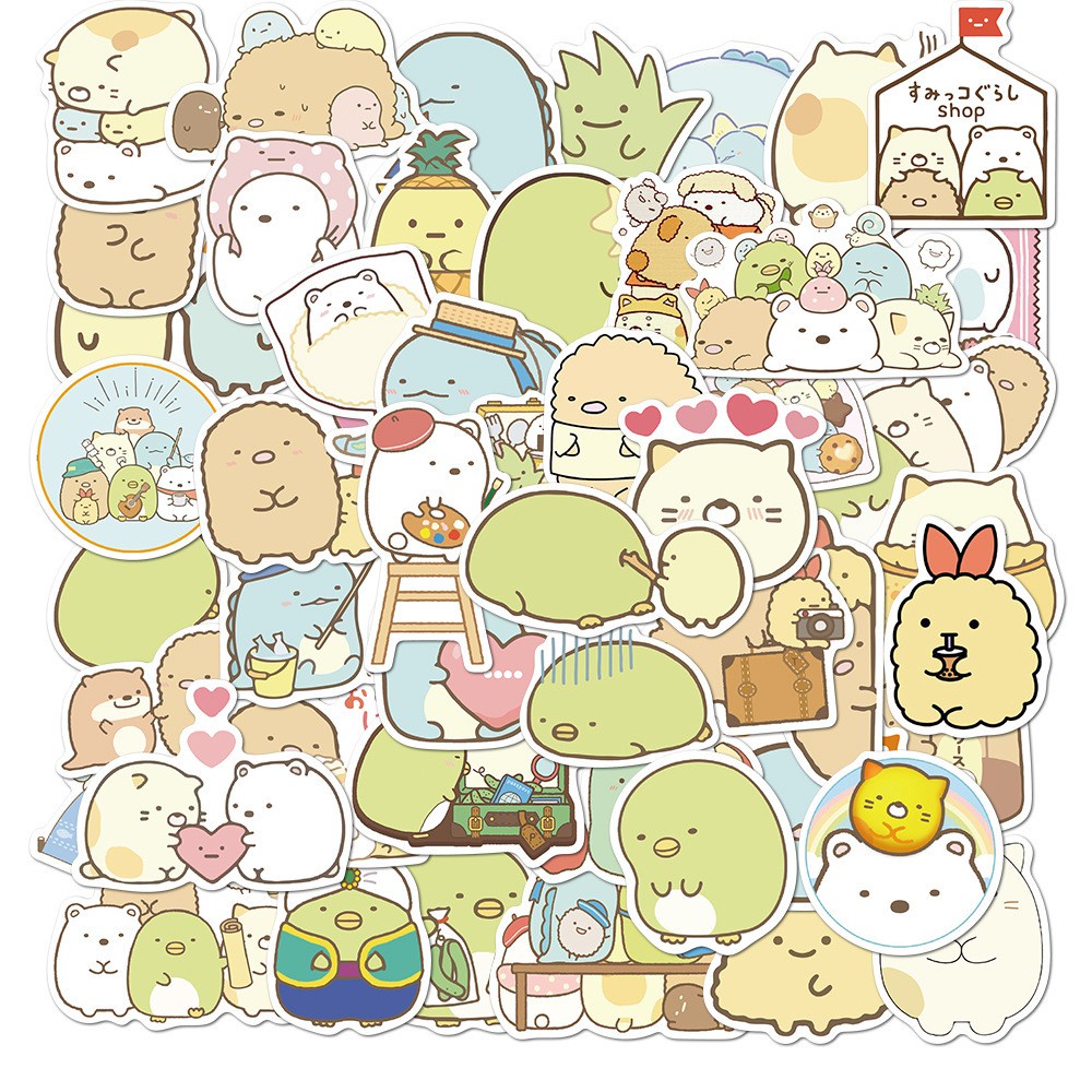 Y&P| Hình Dán Chống Nước Sumikkogurashi Nhật Bản Anime Mũ Bảo Hiểm Máy Tính Xách Tay Hành Lý Dán Thiết Lập, 50 tờ