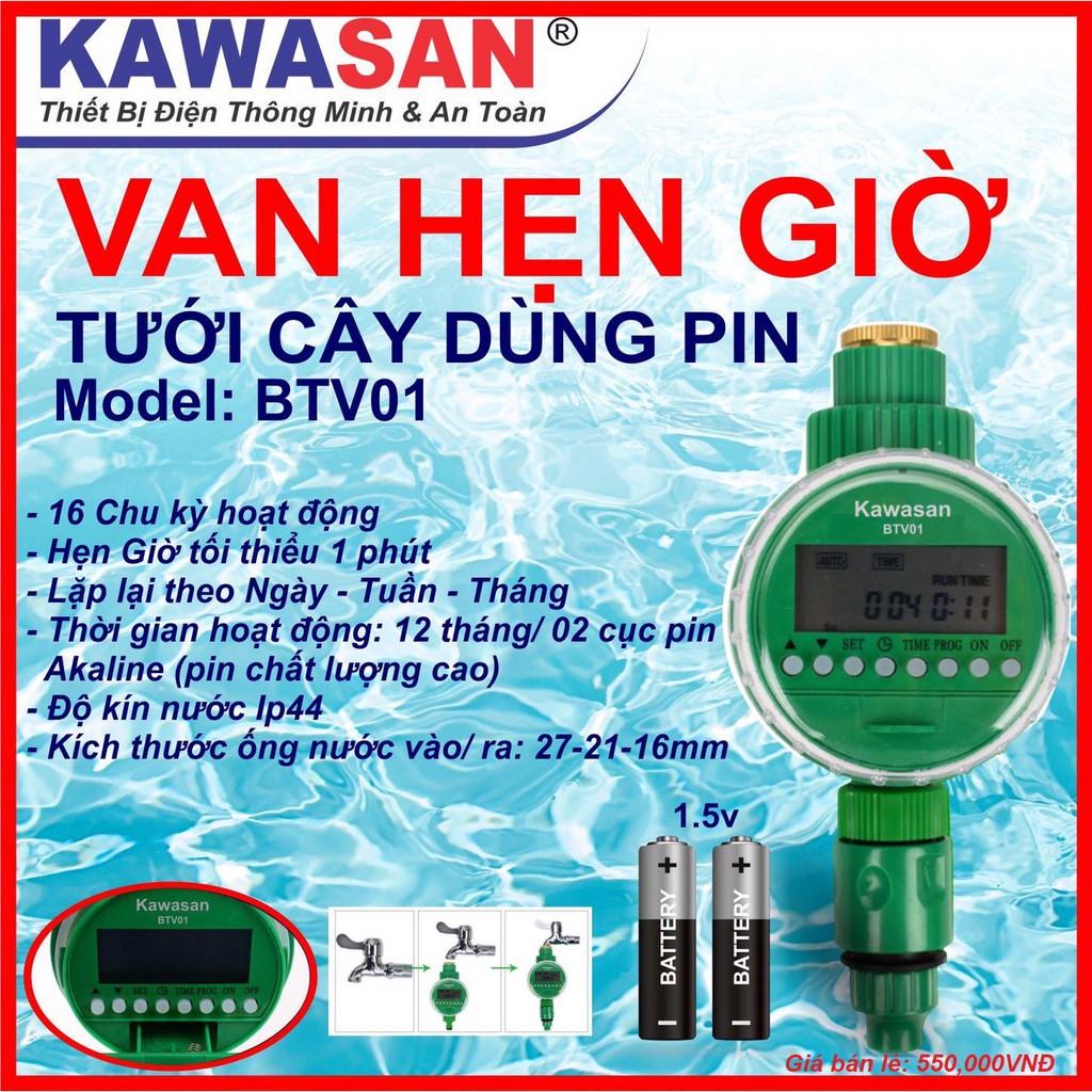 Van Tưới Cây Hẹn Giờ Tự Động Sử Dụng Pin - Kawasan BTV01