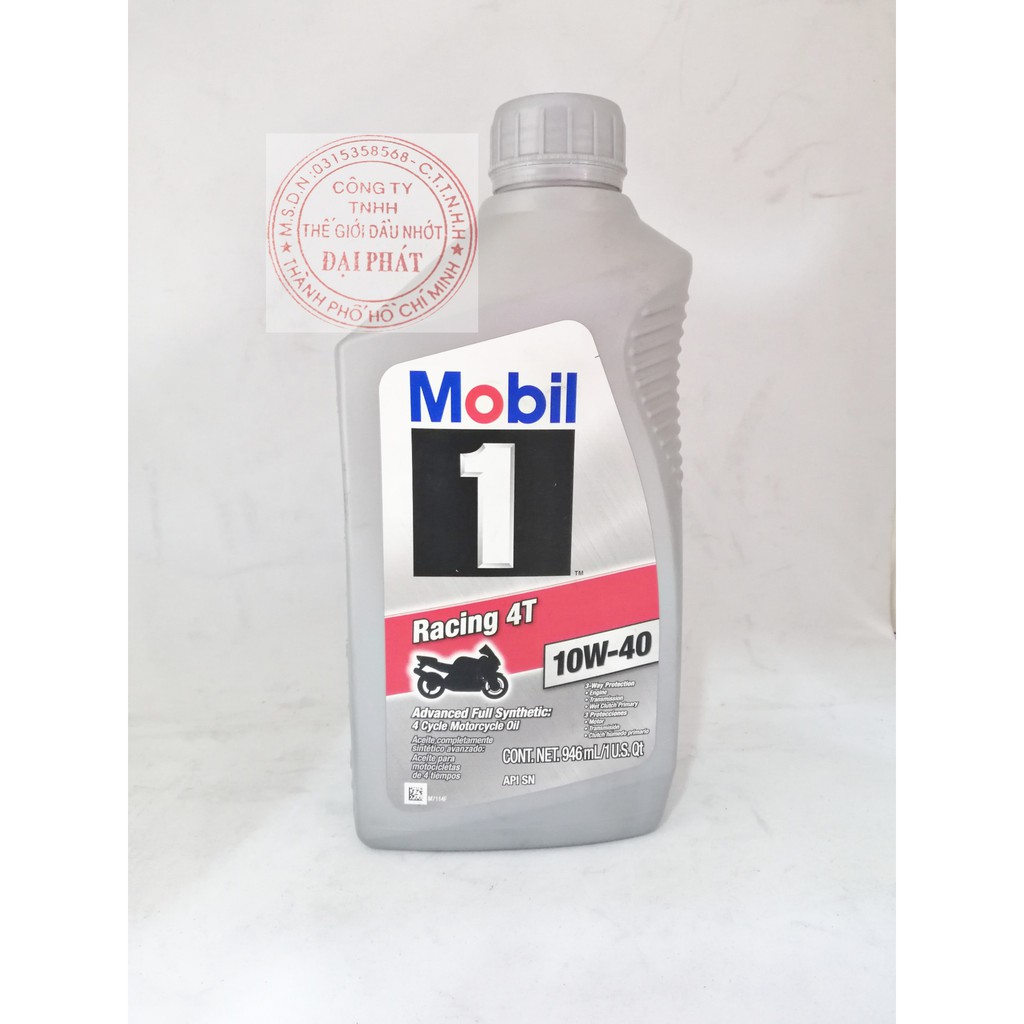 Dầu nhớt nhập khẩu Mobil 1 Racing 10w40 nhớt cao cấp cho xe moto 946ml