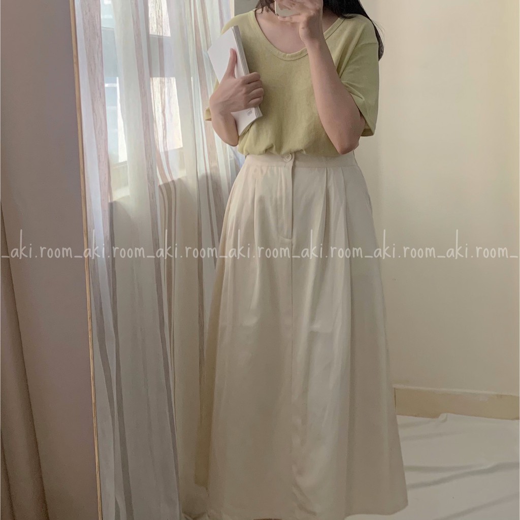 Chân váy thô dày xòe dài cạp cúc lưng chun
