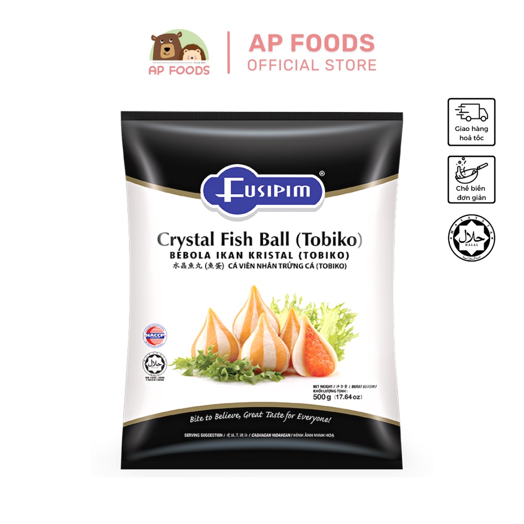 Cá viên nhân trứng cá Tobiko Fusipim 500g - Viên thả lẩu - Hàng đông lạnh nhập khẩu Malaysia