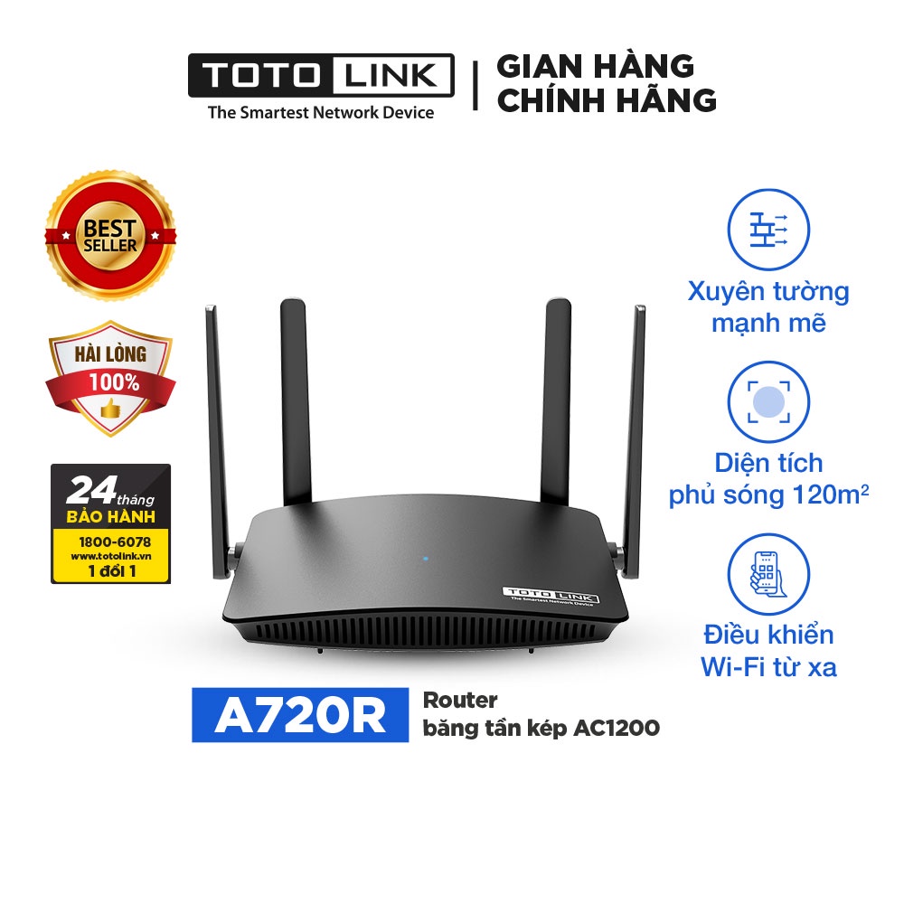 Cục phát wifi router wifi băng tần kép chuẩn AC 1200Mbps A720R TOTOLINK