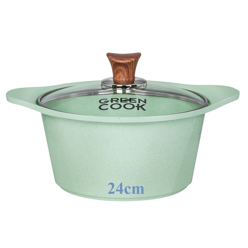 NỒI ĐUC MEN ĐÁ XANH NGỌC GREEN COOK 20-24CM (ĐÁY TỪ)