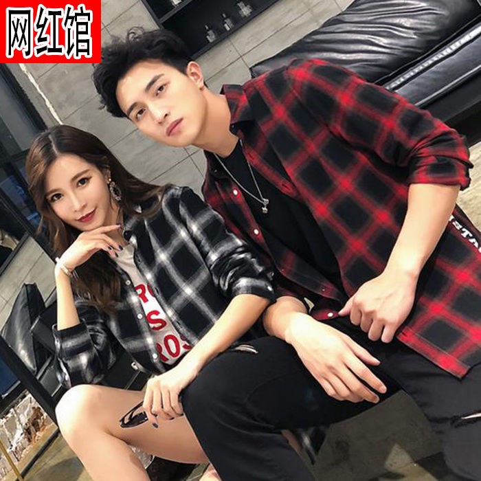 Áo sơ mi nam nữ họa tiết đen đỏ, Sơ mi unisex form rộng kiểu hàn ulzzang quảng châu vải cotton mềm