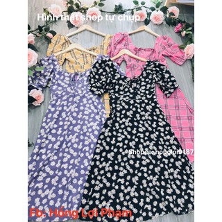 Đầm cổ vuông tay phồng cột nơ siêu xinh