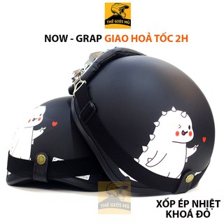 Mũ bảo hiểm nửa đầu hình khủng long có kèm kính siêu cute, khoá đỏ xốp ép sịn sò