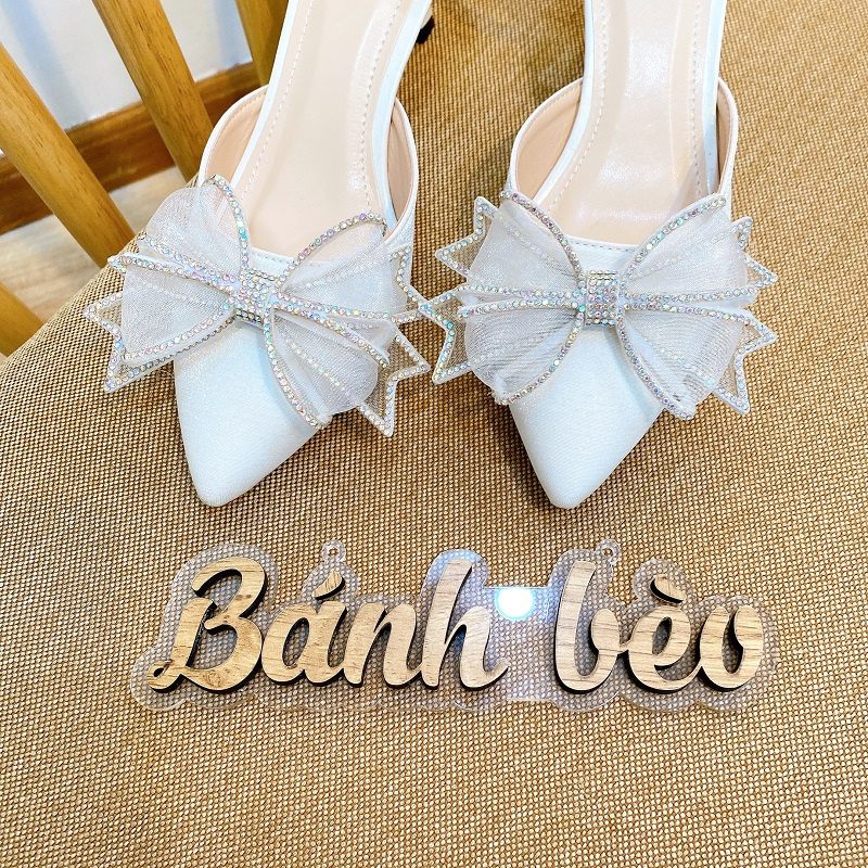 Giày Cao Gót Sandal Nữ Quai hậu nơ đính đá xinh Xuất sắc - cao 5p  - Giày Bánh Bèo mã BuomV2