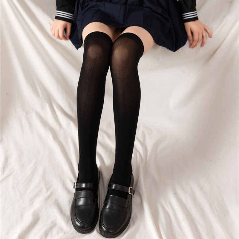 Đôi Vớ Dài Qua Gối Màu Trơn Bằng Vải Nhung Mỏng Phong Cách Lolita Dành Cho Nữ Sinh
