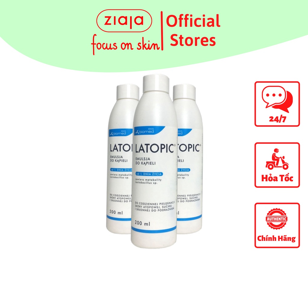 Nhũ Tương Tắm Dưỡng Ẩm,Dịu Ngứa, Giảm Kích Ứng,Giúp Mềm Da - Latopic 200ml