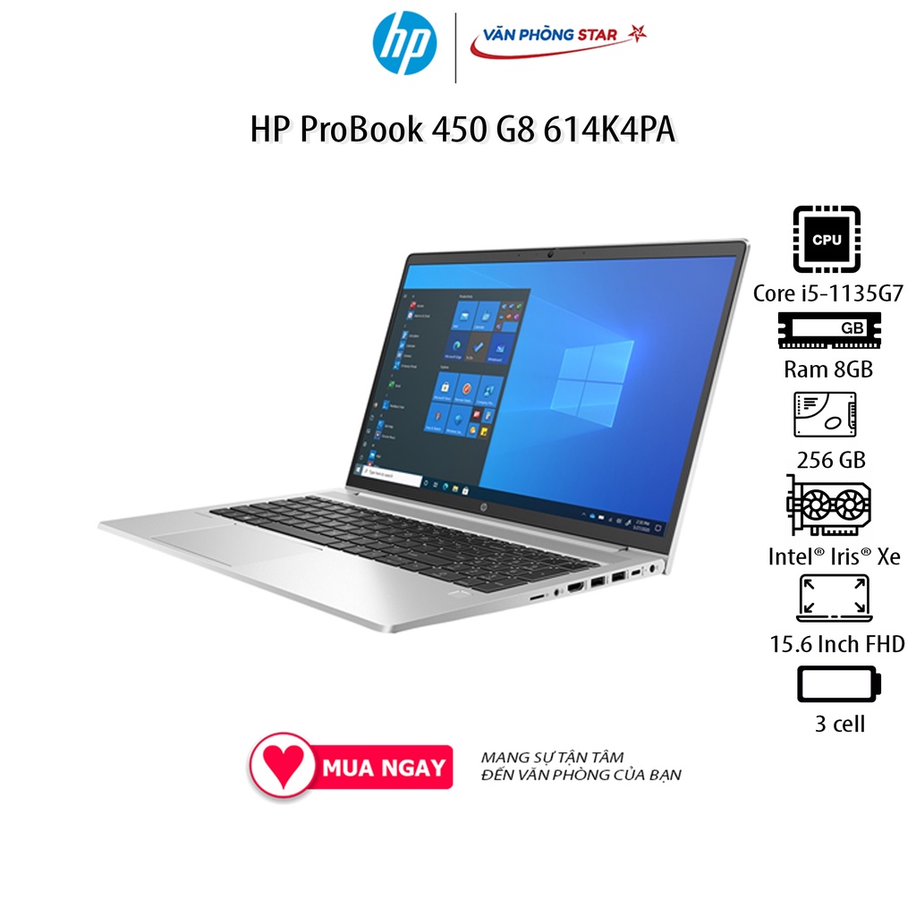 Máy tính xách tay Laptop HP ProBook 450 G8 614K4PA chip intel Core i7-1165G7, ram 8GB DDR4, SSD 512GB, màn hình 15.6 FHD