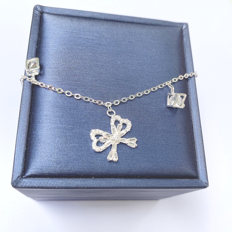 Lắc chân bạc ta hình lơ đính đá, trang sức nữ chuẩn bạc Evasilver sang trọng nữ tính