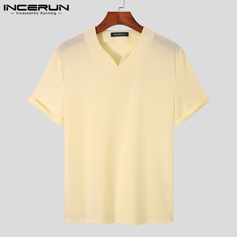 Áo thun nam Incerun ngắn tay dáng ôm phong cách đơn giản nhiều màu lựa chọn