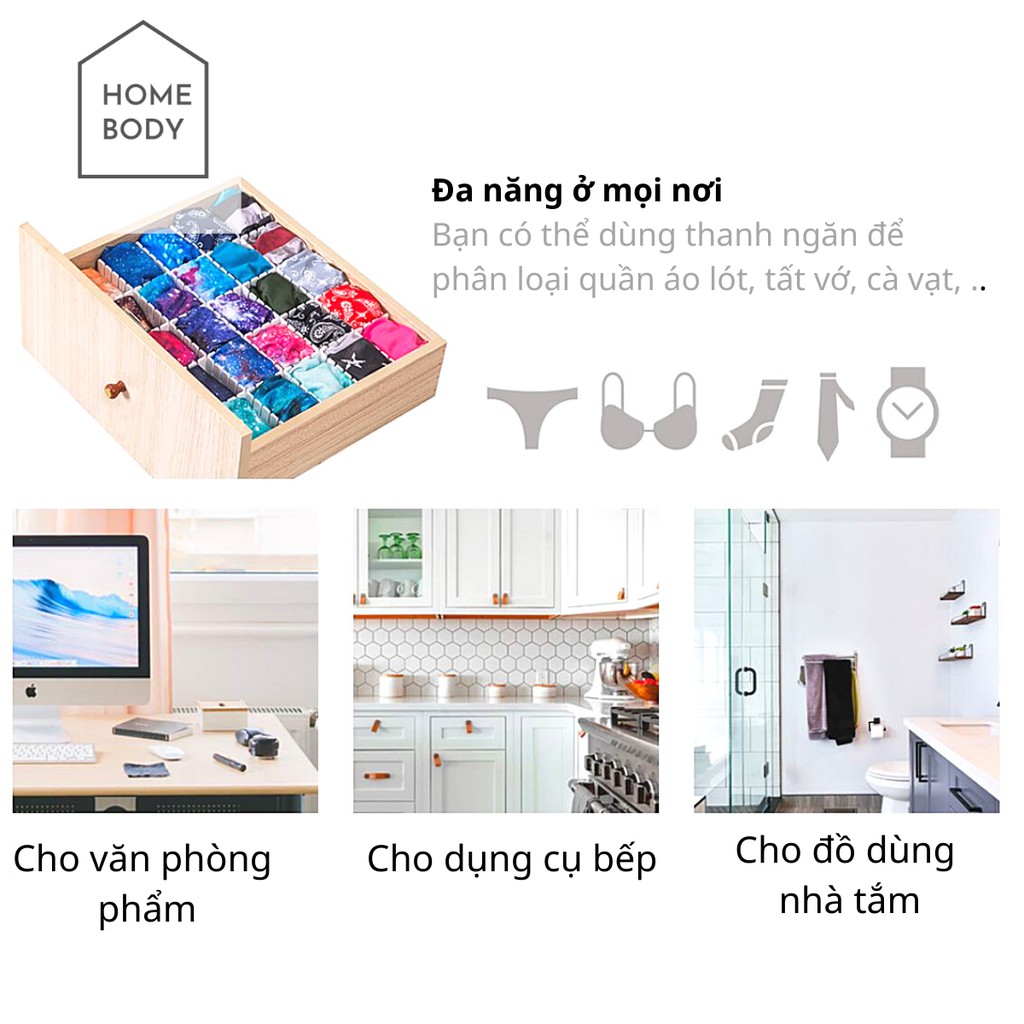 Thanh Chia Ngăn Tủ Quần Áo Nhiều Kích Thước HOMEBODY Có Thể Điều Chỉnh Giúp Đồ Bếp, Đồ Trang Điểm, Quần Áo Lót Ngăn Nắp