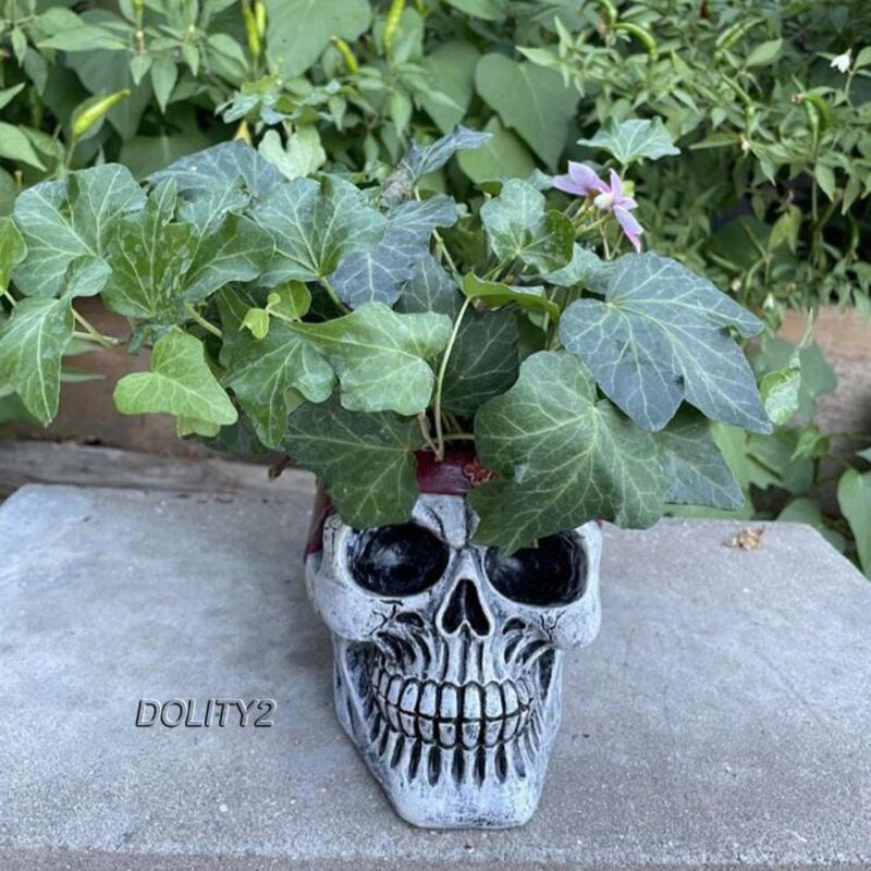Set 2 Bình Hoa Hình Đầu Lâu Nghệ Thuật Bằng Nhựa Resin Trang Trí Halloween