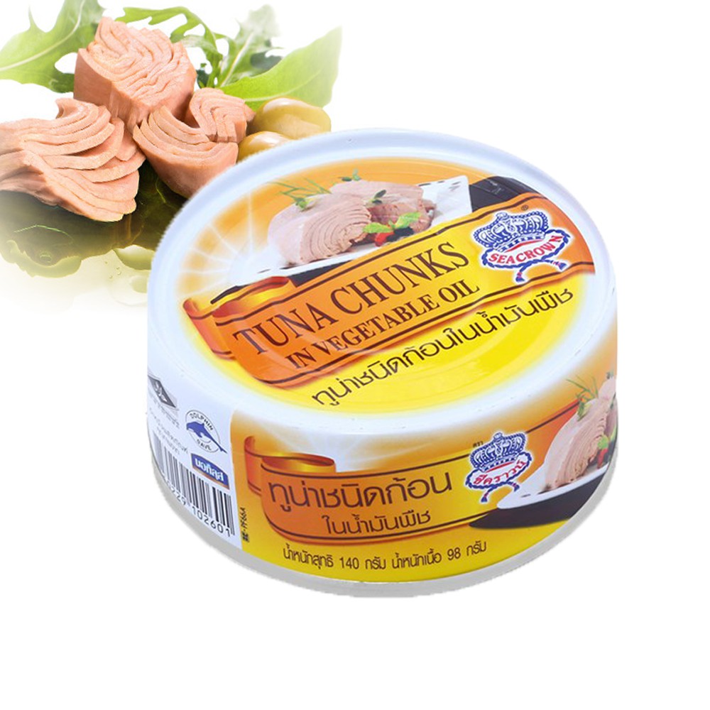 Cá ngừ Xắt Khúc ngâm dầu Thực Vật Seacrown 140g (Date 2023)