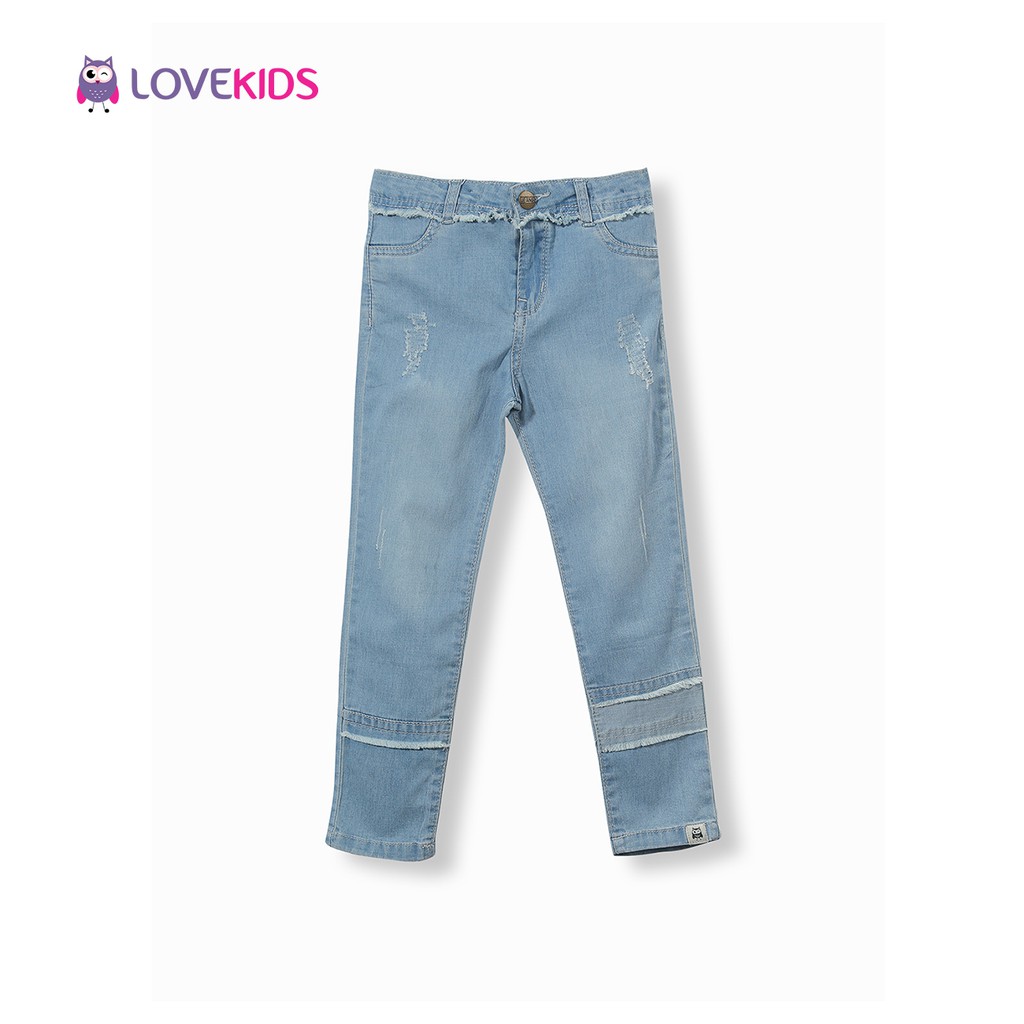 Quần jeans bé gái phối gối màu nhạt LK0239 - Lovekids