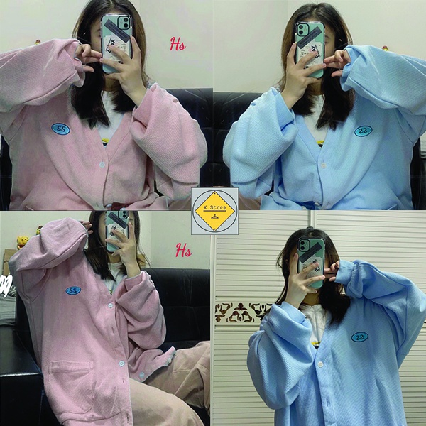 Áo Khoác Cardigan Xanh + Hồng Thêu Dập Nổi SS Có Ảnh Thật + Video - Áo Khoác Chất Nỉ Ngoại Mềm Mịn Hot Trend 2022 536