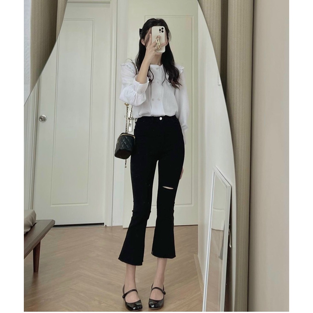 Áo sơ mi kẻ cổ bèo hàng loại 1 phong cách tiểu thư dành cho nữ | BigBuy360 - bigbuy360.vn