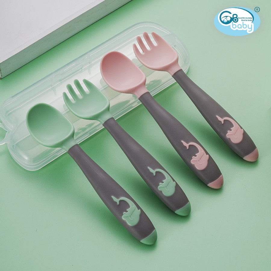 Bộ Thìa Dĩa Tập Xúc Cho Bé Tập Ăn Dặm Uốn Cong Dễ Thương Gb-Baby