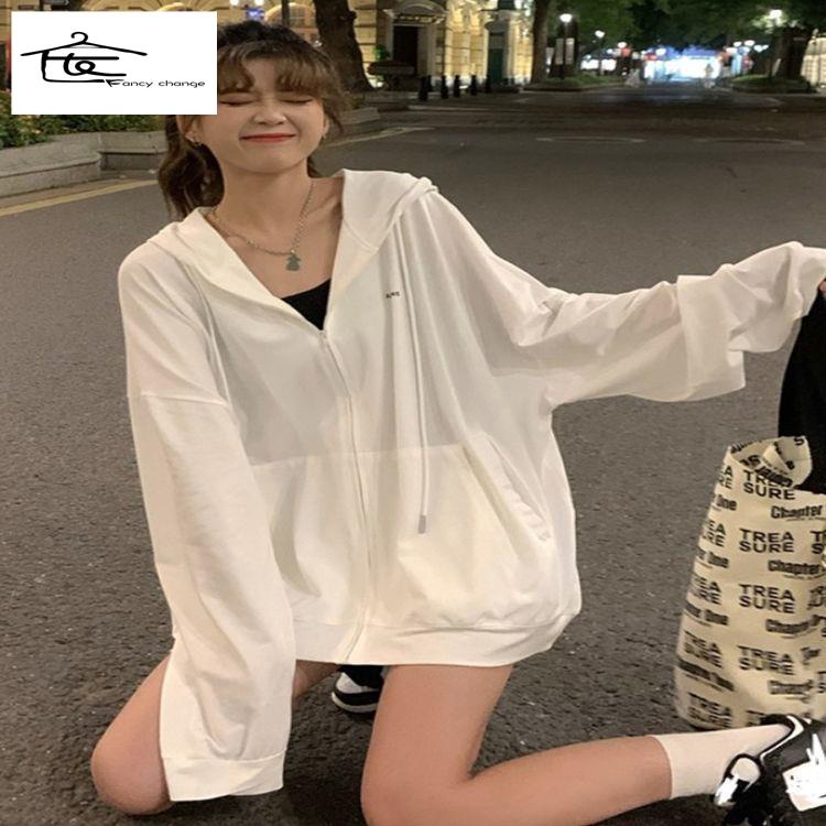 Áo Khoác Chống Nắng Dáng Rộng Có Mũ Trùm Thời Trang Mùa Hè Hàn Quốc Giản Dị Dành Cho Nữ Sinh
