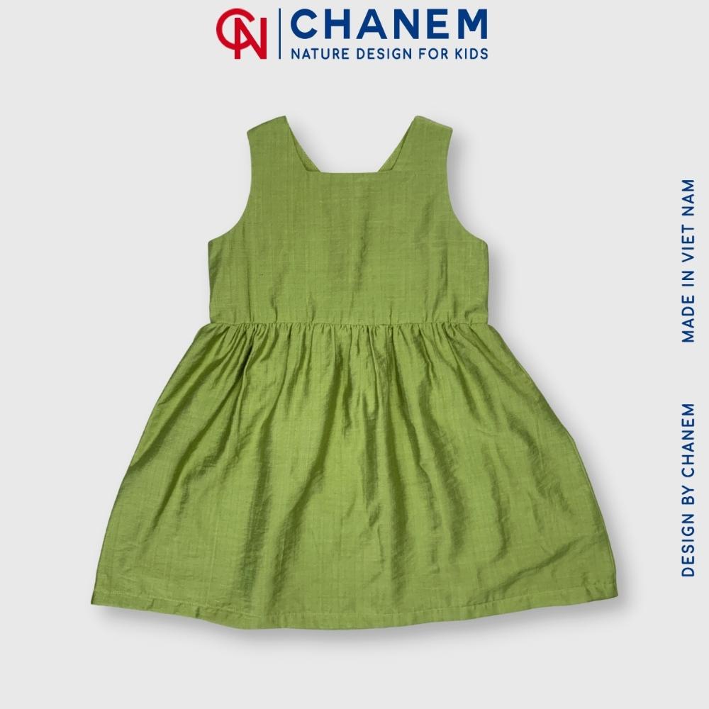 Đầm bé gái CHANEM cổ vuông xanh bơ phối cúc CERI DRESS chất đũi tằm cao cấp, mềm mại - Fashion Design For Kid