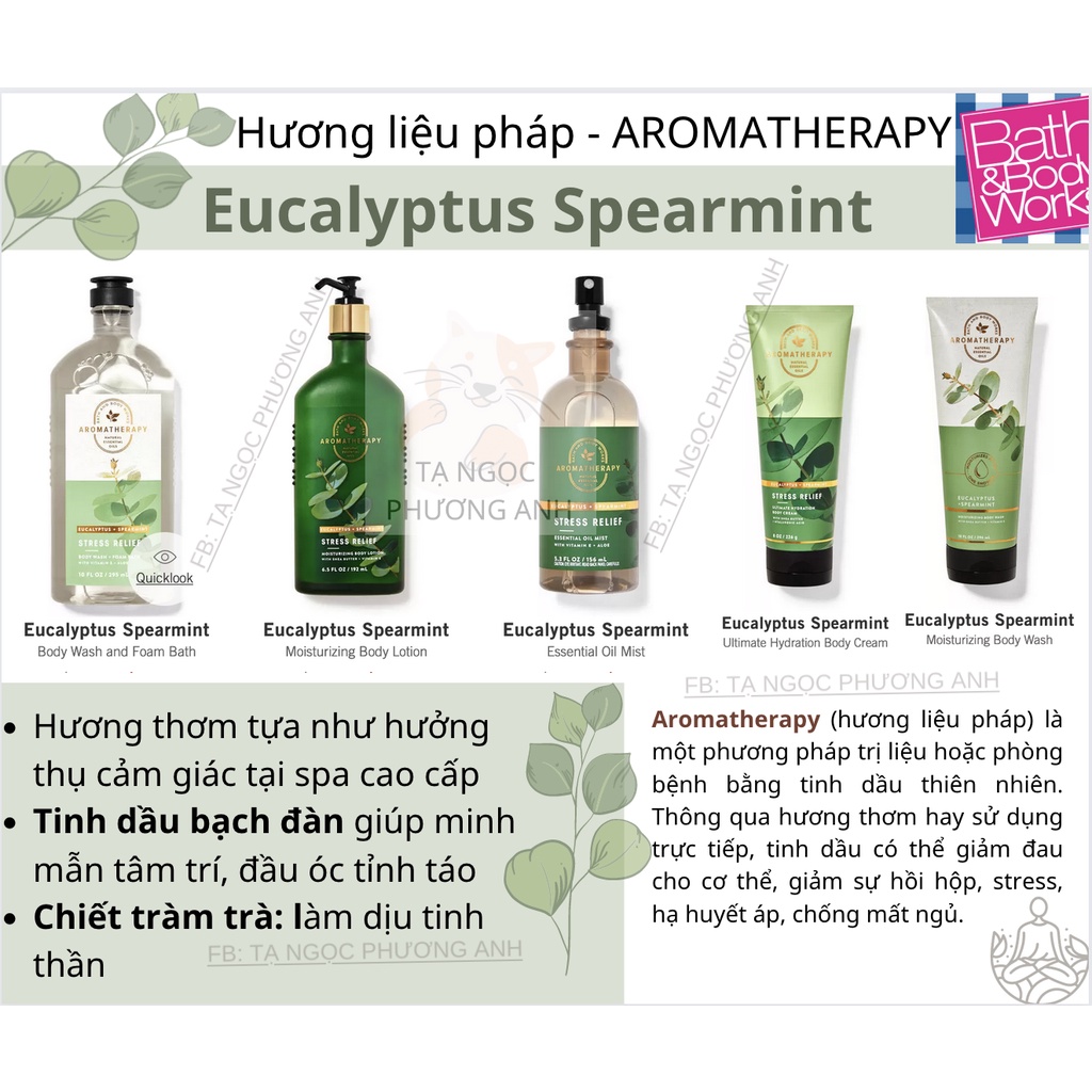 Dòng hương liệu pháp cao cấp  Bath and Body Works sữa tắm, mist, body lotion, body cream