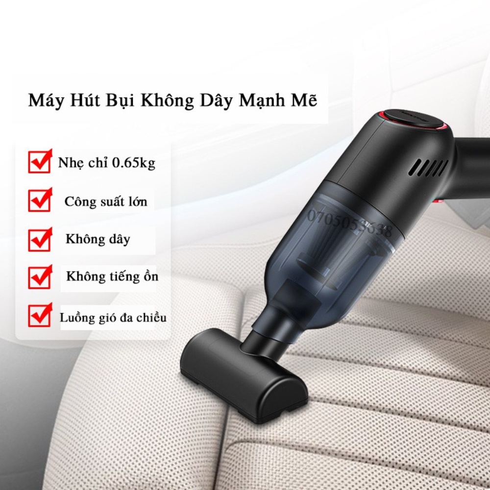 Máy hút bụi mini không giây cầm tay sạc pin công suất 120w lực hút 12000PA không gây tiếng ồn hút bụi ô tô, bàn làm việc