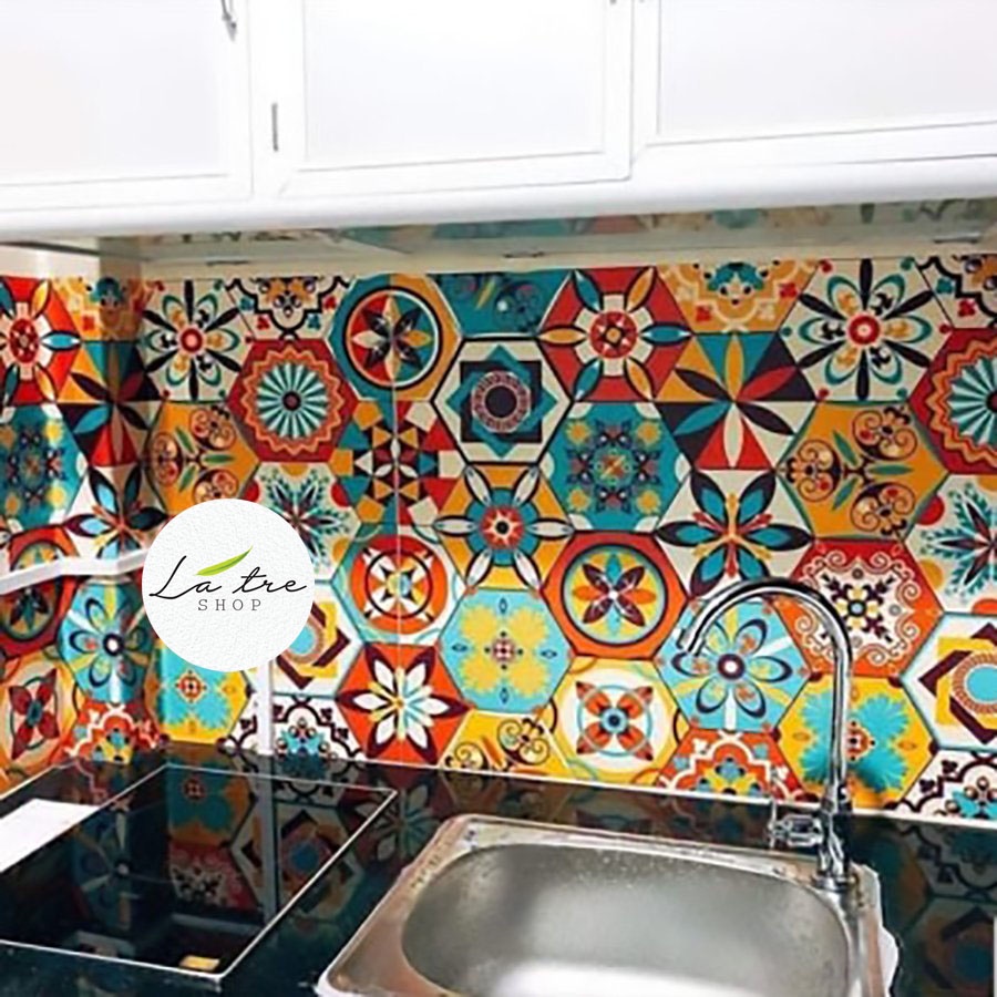 Đề can gạch bông dán bếp tường dán nhà tắm decor chịu nhiệt dễ lau chùi đề can loại 1- mẫu34 0034