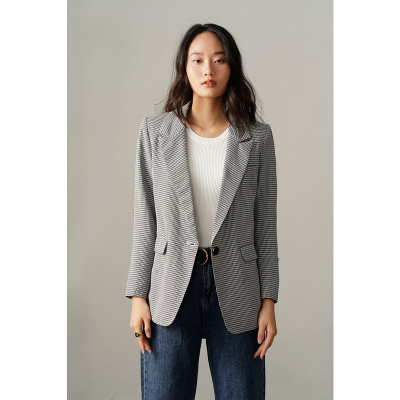 Áo Blazer nữ dài tay 2 hàng khuy (Kẻ caro)_MONOTALK T40003TK