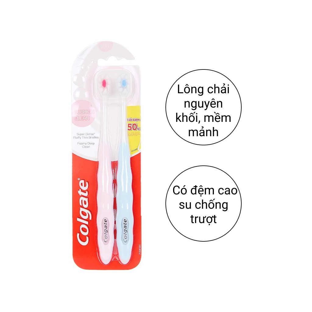 Bộ 2 Bàn Chải Colgate Cushion Clean Công Nghệ Tạo Bọt Kem Siêu Mịn