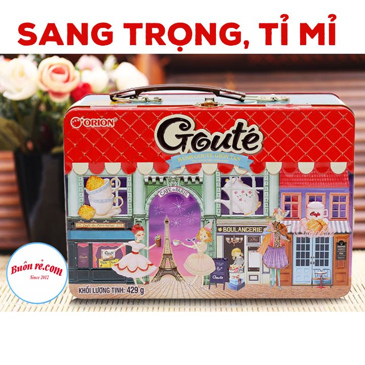 Hộp bánh Goute Orion hộp thiếc 475.2g sang trọng - Bánh quy Goute hộp sắt giòn tan 01523