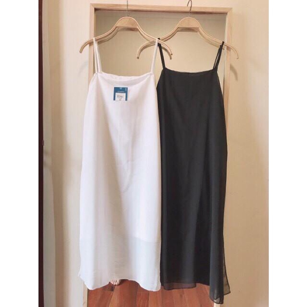 V005 Váy hai dây suông xẻ chất voan có lót cute, đầm hai dây trơn dài qua gối tiểu thư bánh bèo nữ tính Ulzzang | BigBuy360 - bigbuy360.vn