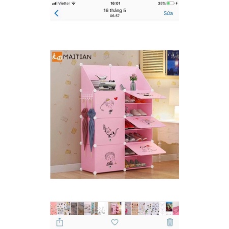 Kệ Tủ nhựa để giầy dép kiểu mới 6 ô 12 ngăn kèm 2 kệ góc để đồ. Để 24 đôi