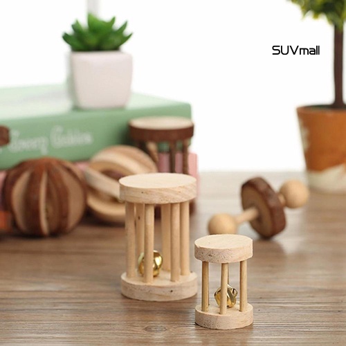 Đồ chơi nhai gặm bằng gỗ tự nhiên có chuông tùy chọn kiểu dáng dành cho thú cưng/ thỏ/ chuột hamster