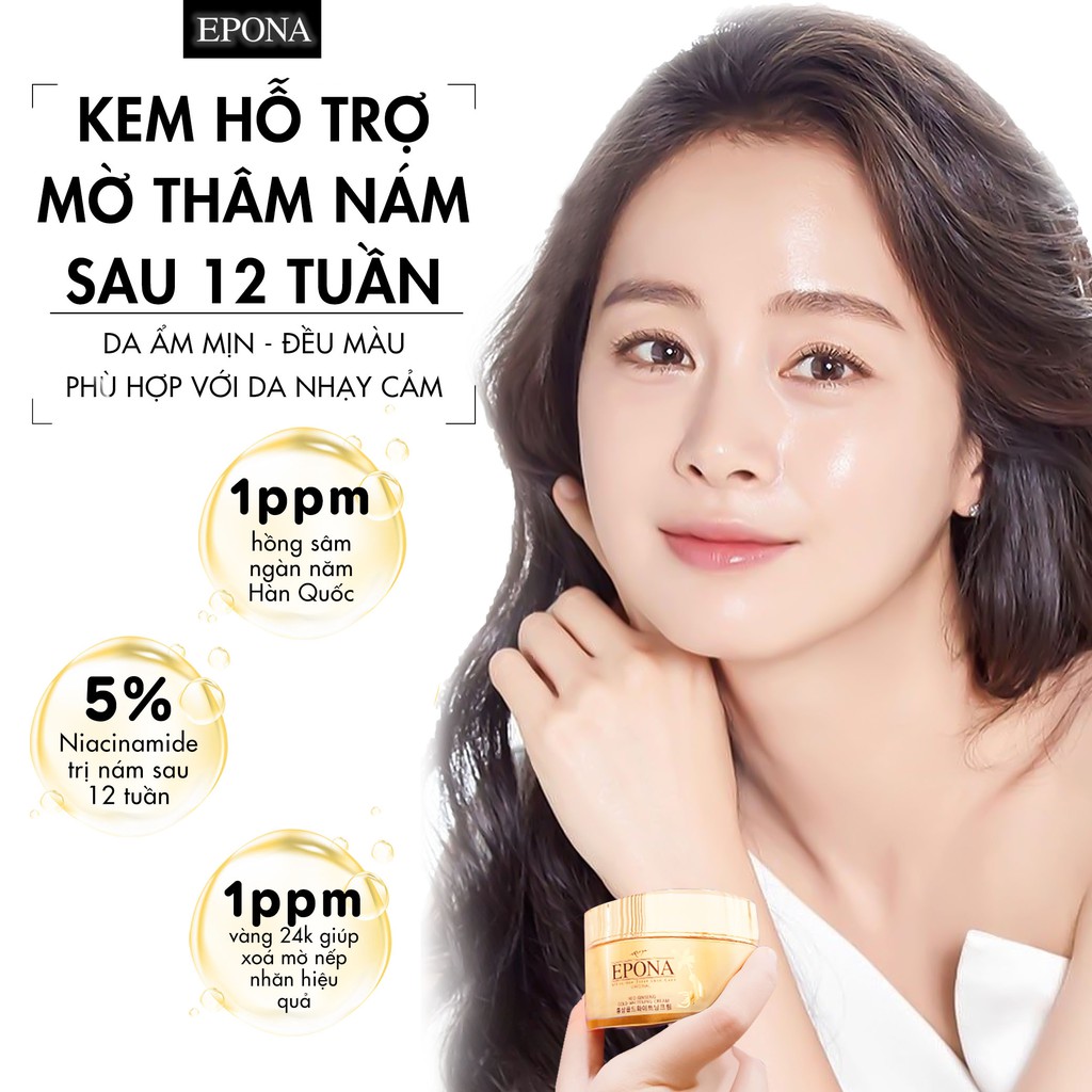 Kem Giảm Thâm Nám - Xóa Mờ Nếp Nhăn Chiết Xuất Hồng Sâm Epona Red Ginseng Gold Whitening Cream 50ml