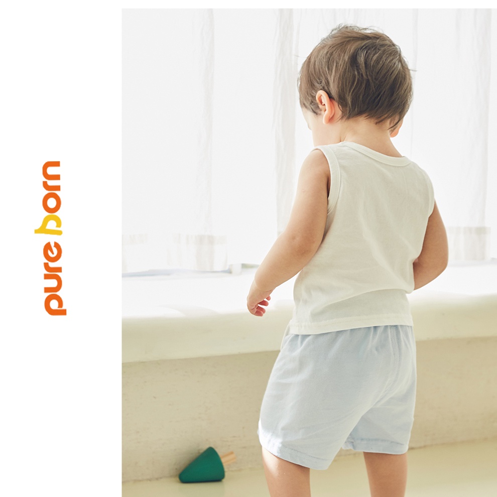 Set bộ quần áo Pure born chất liệu Vải Thun Lạnh Hoạ Tiết mặt cười kiểu dáng sát nách cho bé trai, bé gái 3 màu - T06