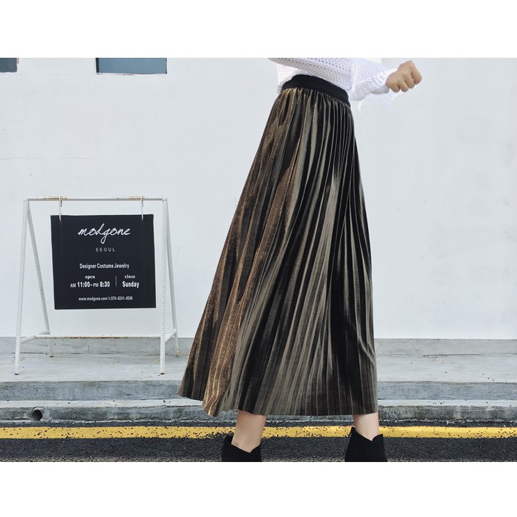 Chân váy midi cạp cao chất nhung đủ màu