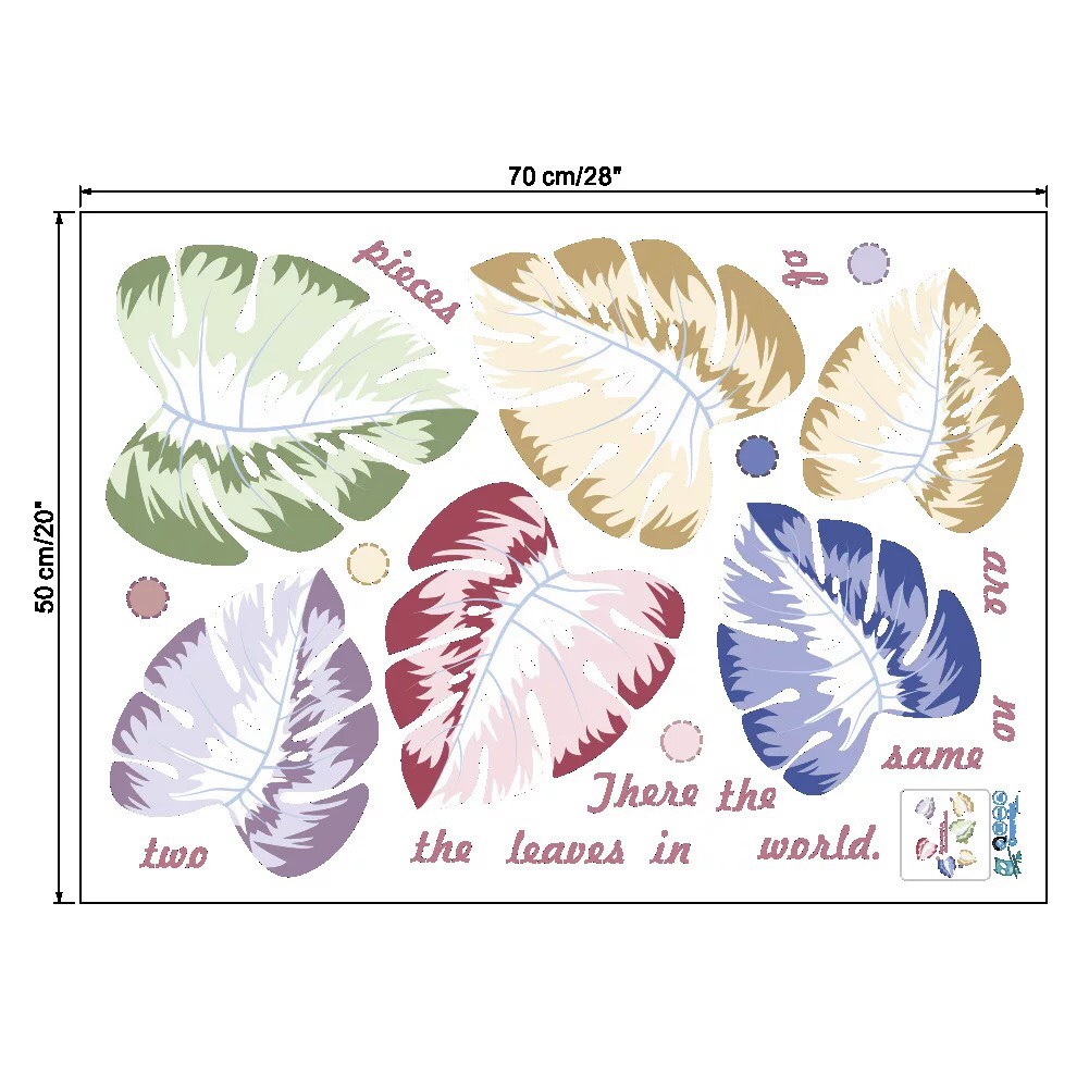 Decal trang trí tường - Lá dương xỉ sắc màu phong cách Âu Mĩ