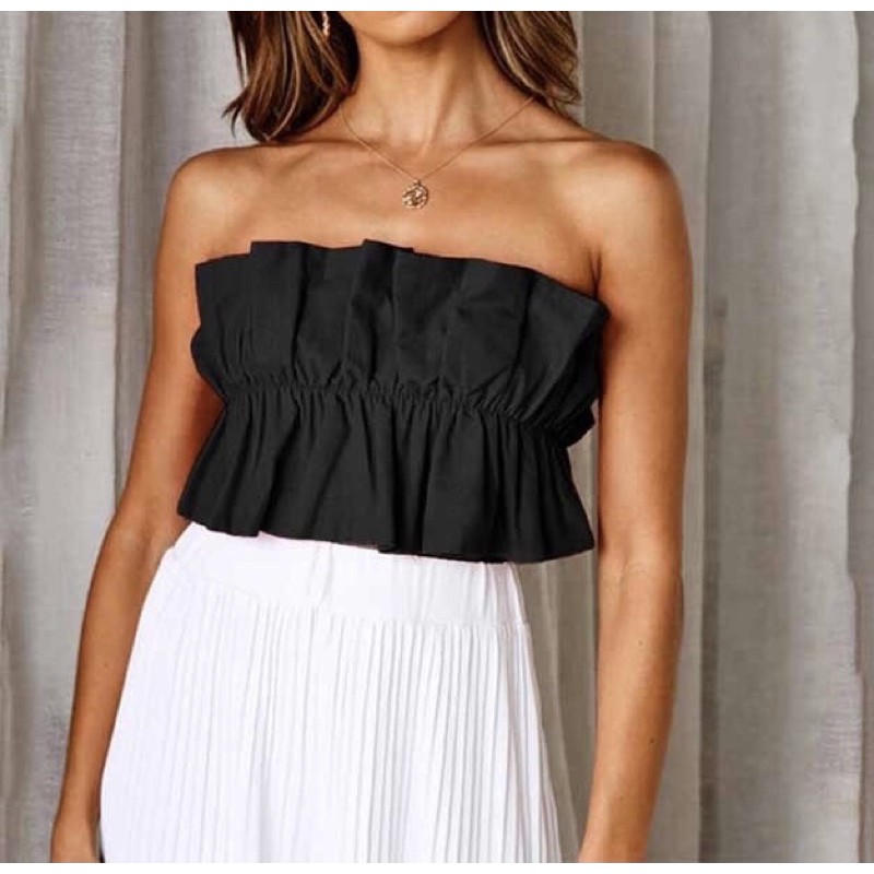 Áo Croptop nhún vải Linen