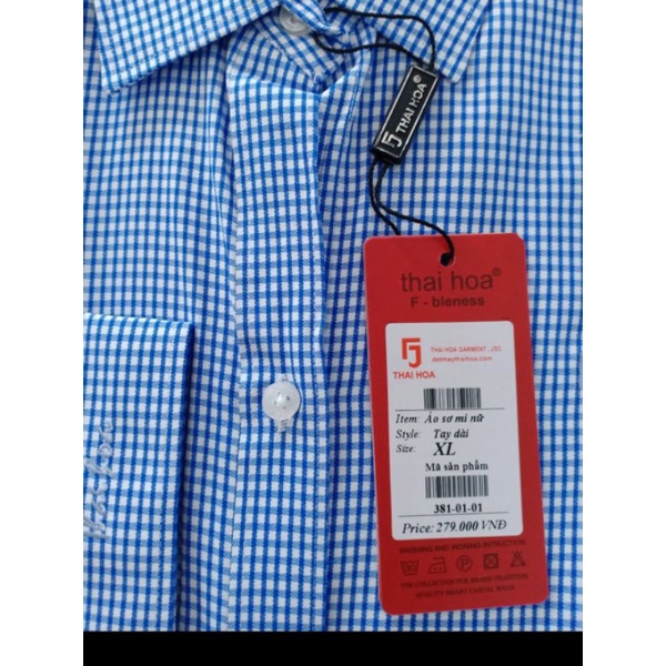 Áo sơ mi nữ Thái Hòa sọc caro vải sợi tre pha cotton và poly