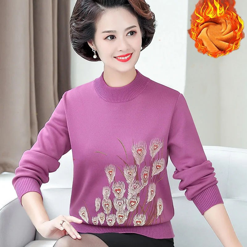 Áo sweater dệt kim dày giữ ấm thời trang thanh lịch cho nữ trung niên