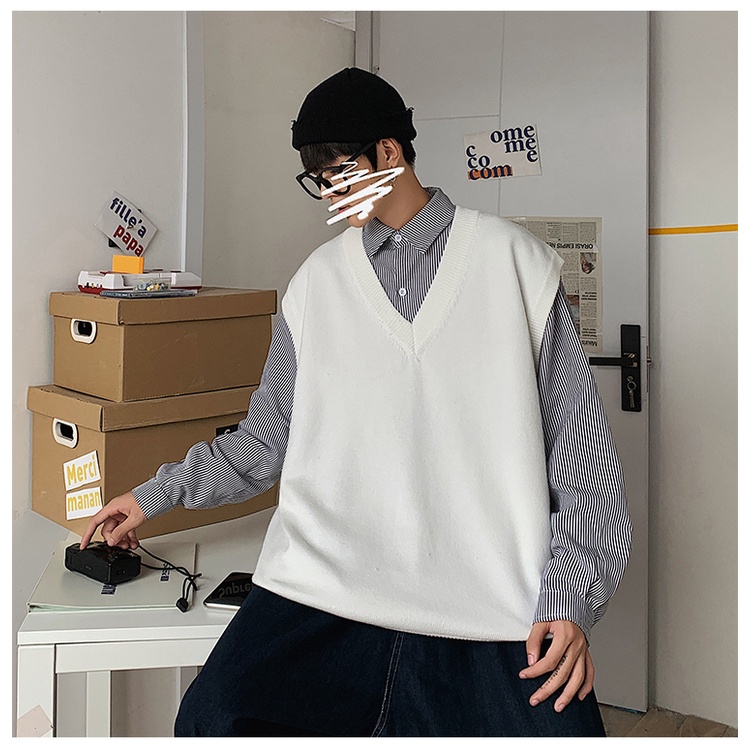 Áo gile nam len bigsize thời trang ulzzang hàn quốc áo len nam gile form rộng cổ V kiểu vest mặc ngoài thời trang đi học