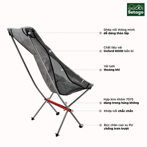 Ghế gấp gọn, ghế dã ngoại siêu nhẹ - Premium Light lưng dài