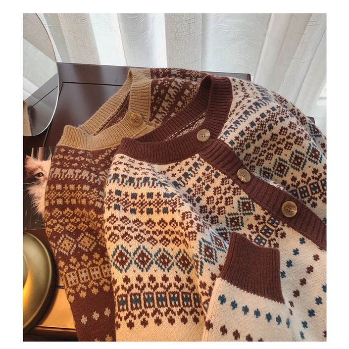 Áo khoác cardigan len hoạ tiết