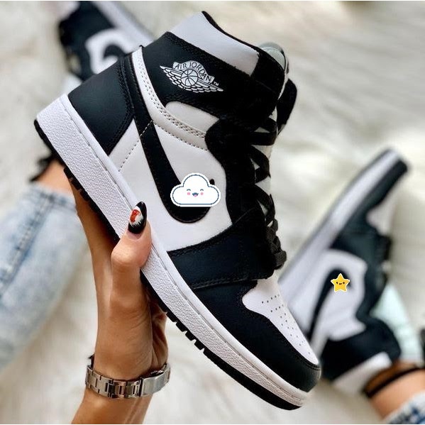 Giày air jordan 1 đen trắng cổ cao, JD1 high panda hàng cao cấp nam nữ full box