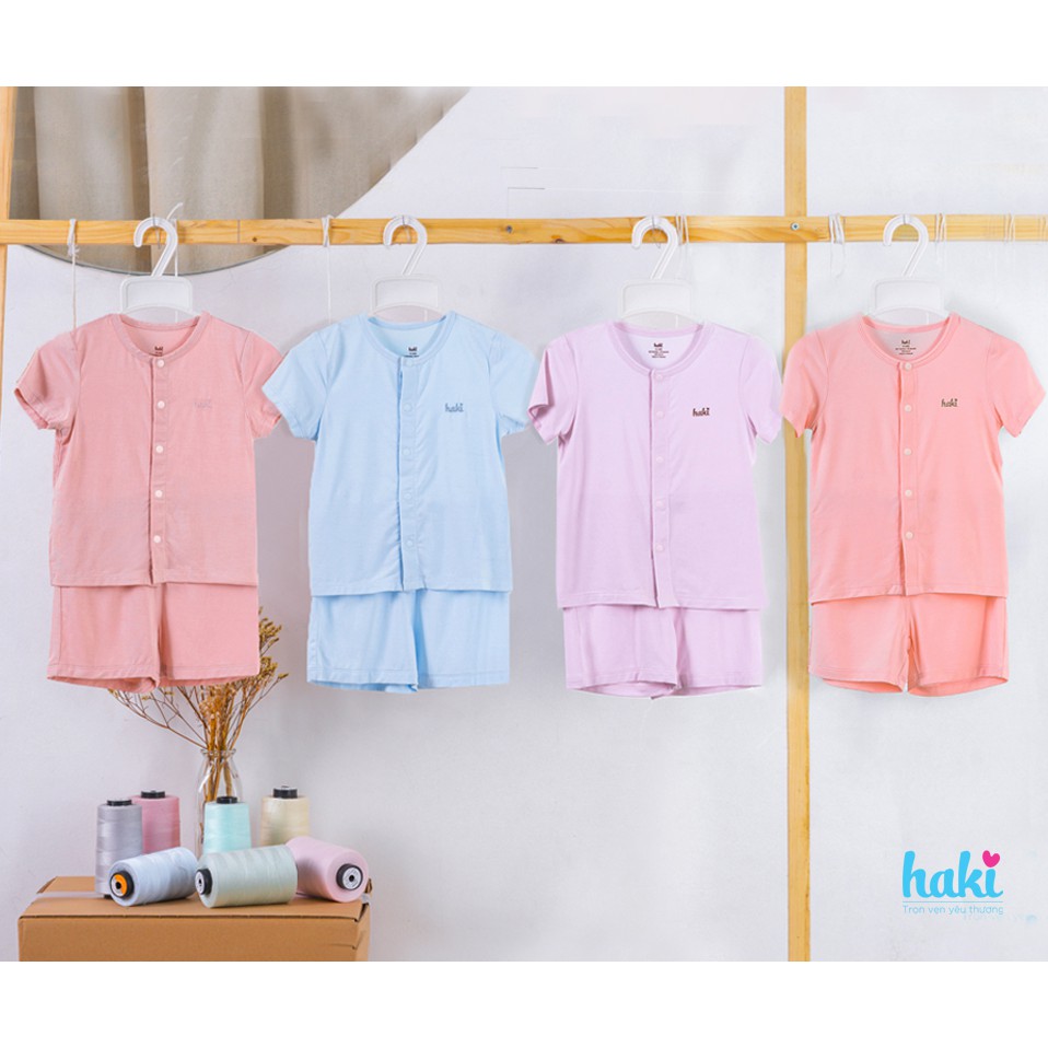 BB001 - Bộ cộc tay cài giữa sợi tre siêu mềm mịn HAKI -Bộ quần áo hè cho bé trai bé gái bé sơ sinh, quần áo mát cho bé