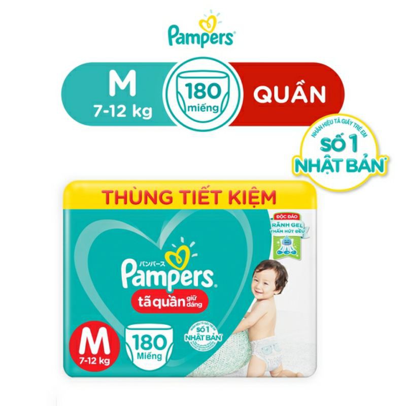 Thùng Tã quần Pampers giữ dáng Megas box đủ size M180/L162/XL144