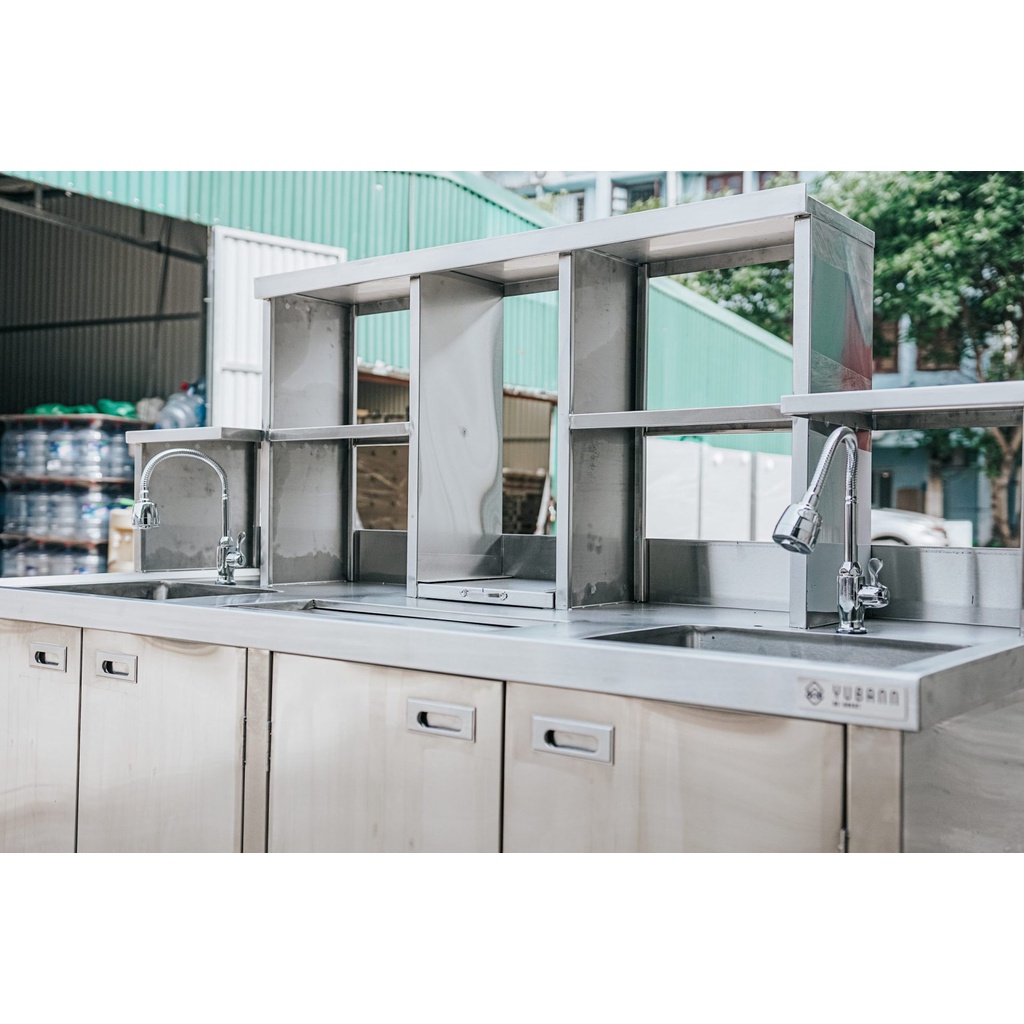Quầy pha chế Yubann 1.8M 2 chậu rửa dễ dàng tháo nắp vận chuyển - Hàng chính hãng